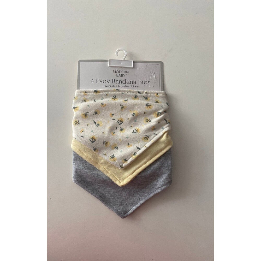 Modern Baby 3 Pack Baby Bandana Bibs Reversible 2-Ply Floral Yellow Set